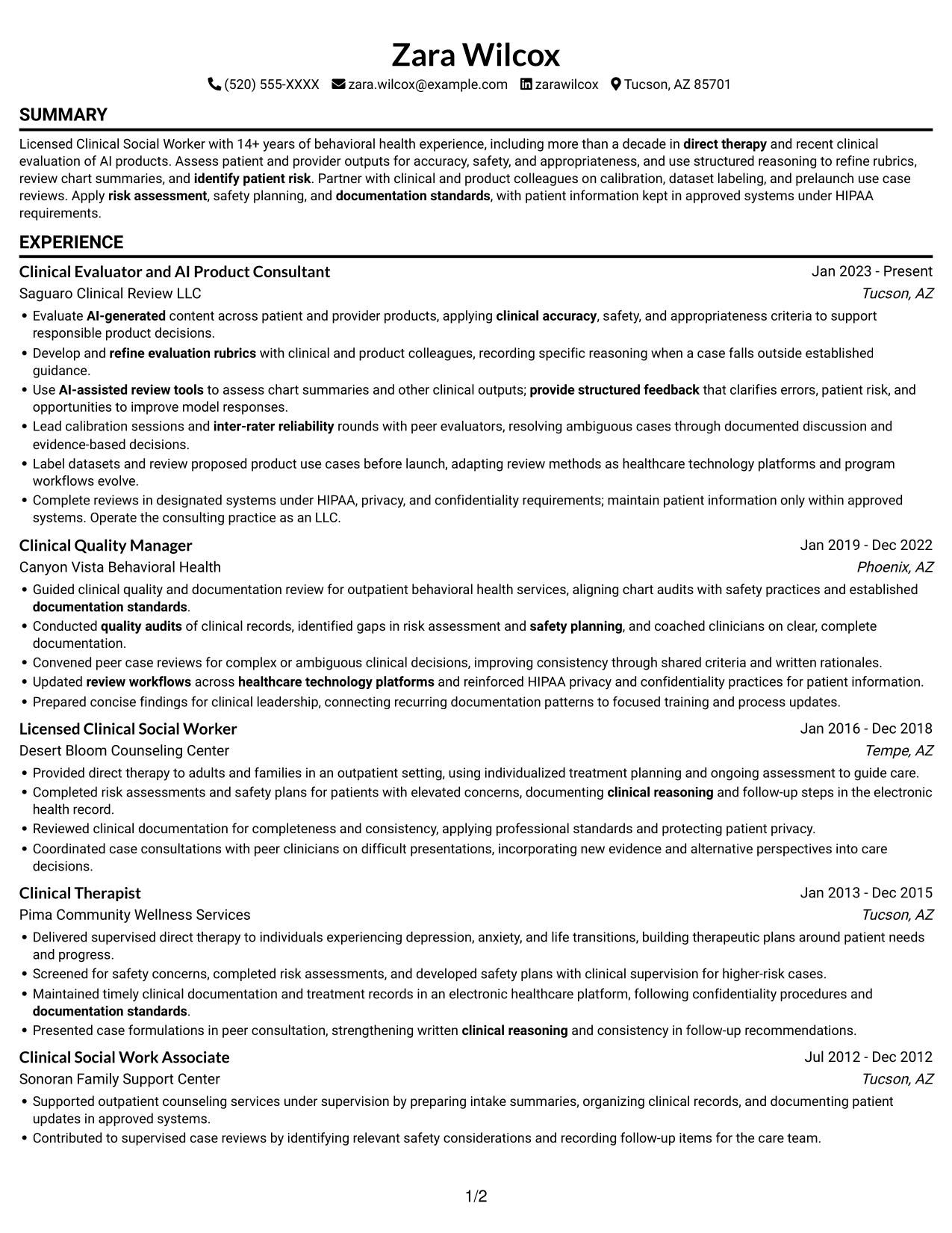 Resume example — page 1
