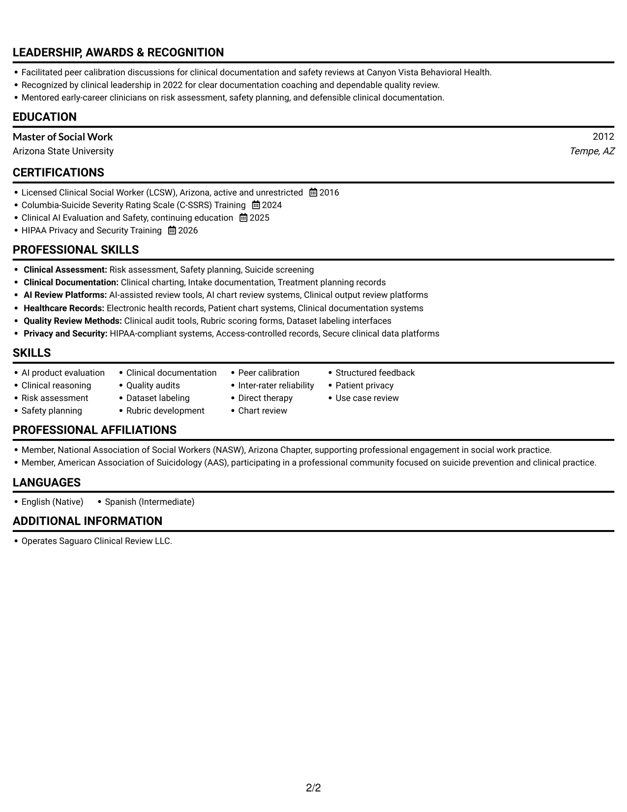 Resume example — page 2