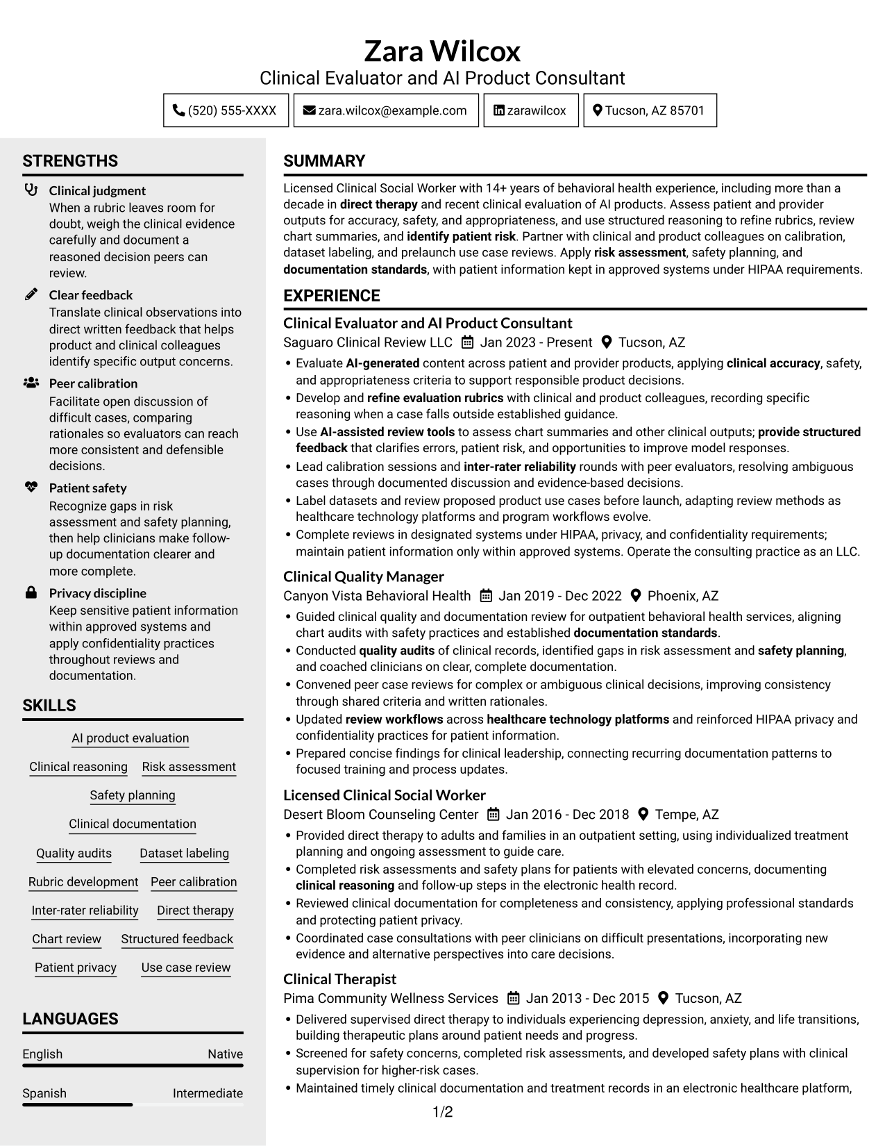 Resume example — page 1