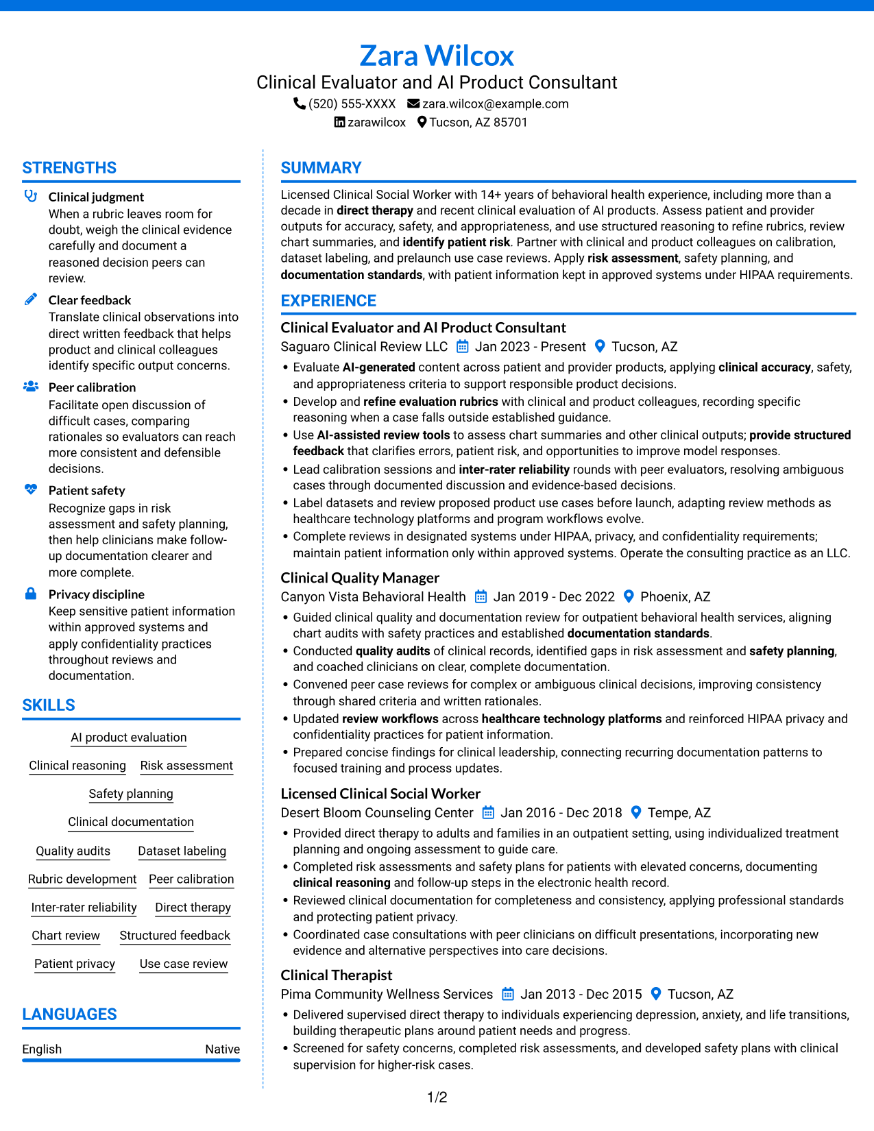 Resume example — page 1