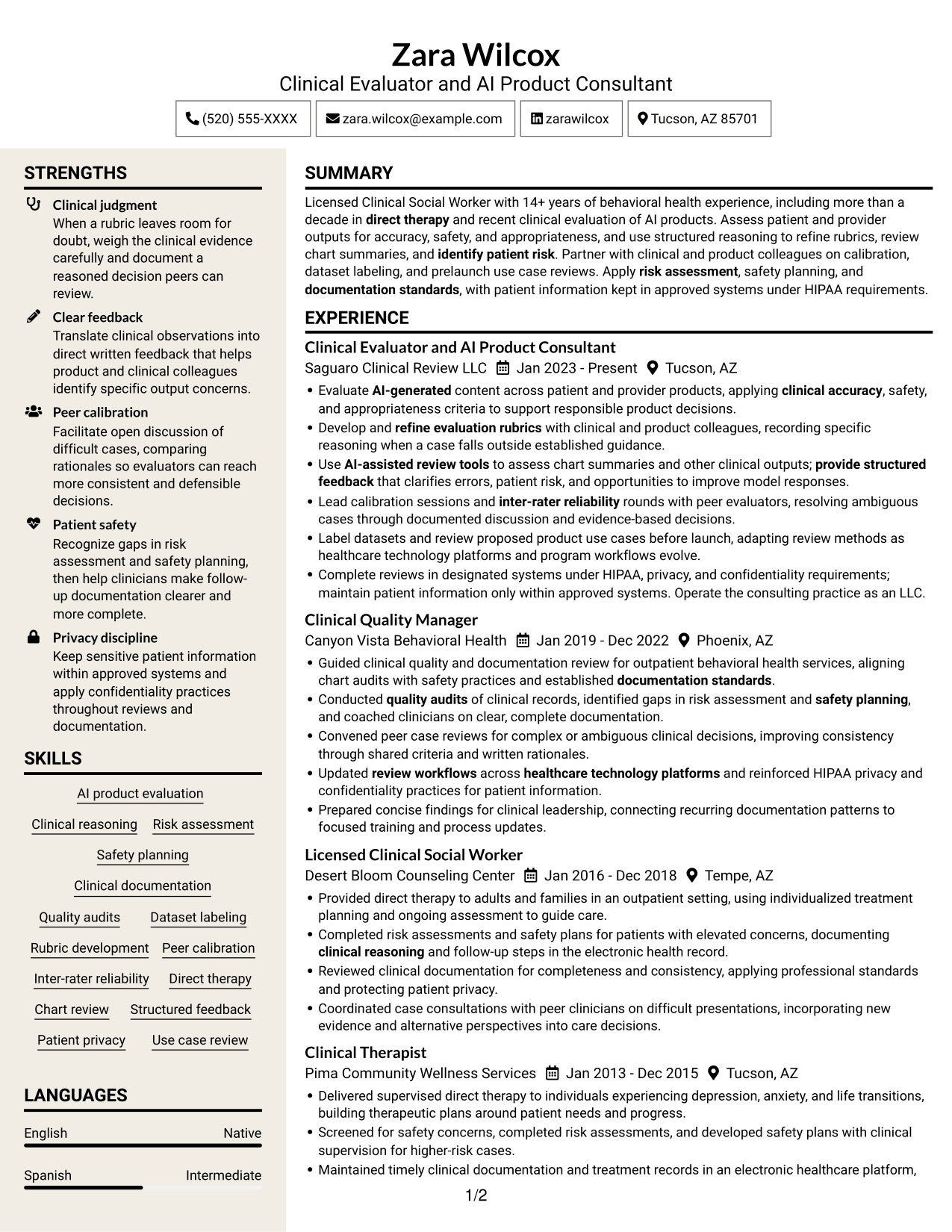 Resume example — page 1