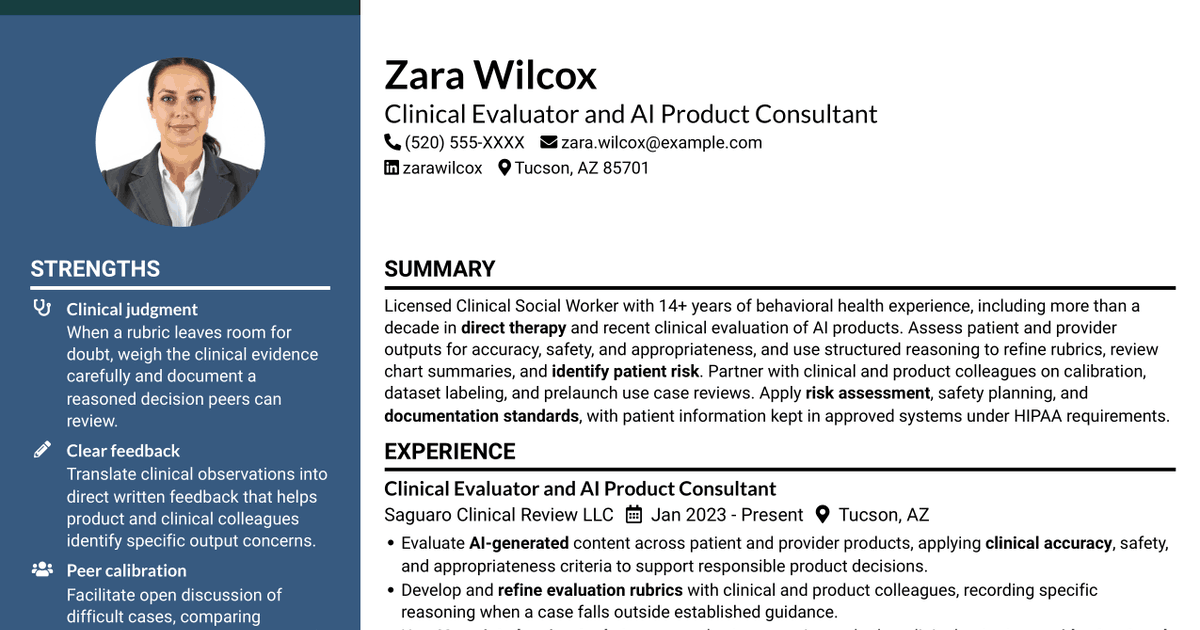 7 Clinical Evaluator - AI Products Resume Templates with Example
