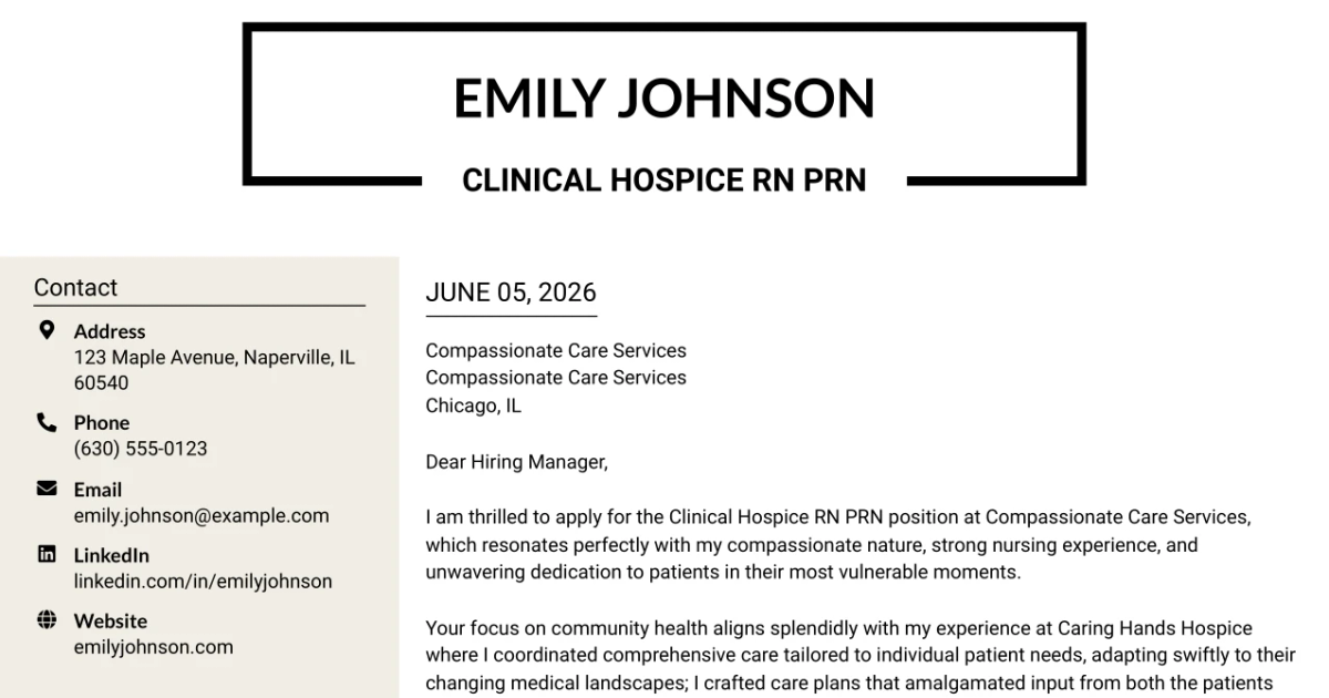 30+ Clinical Hospice RN PRN Cover Letter Templates with Example 2026