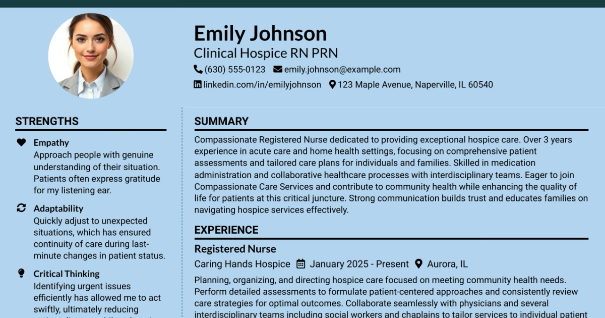 33 Clinical Hospice RN PRN Resume Templates with Example 2026 (ATS-Optimized)
