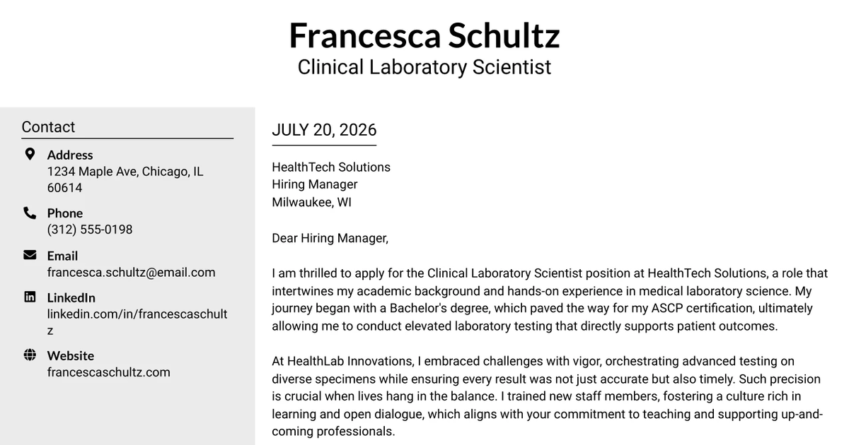 30+ Clinical Laboratory Scientist Cover Letter Templates with Example 2026