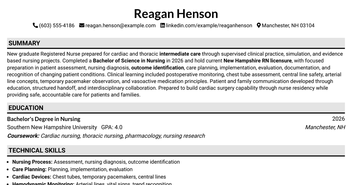 7 Clinical Nurse I - Cardiac Surgery Intermediate Care Resume Templates with Example