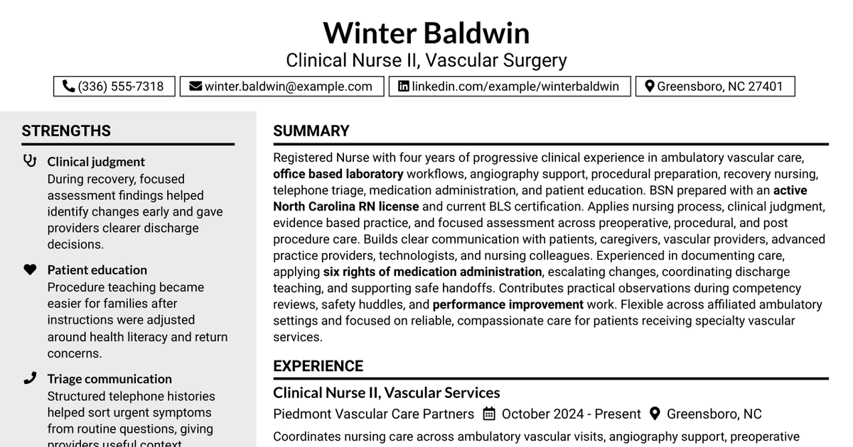 7 Clinical Nurse II - Vascular Surgery Resume Templates with Example
