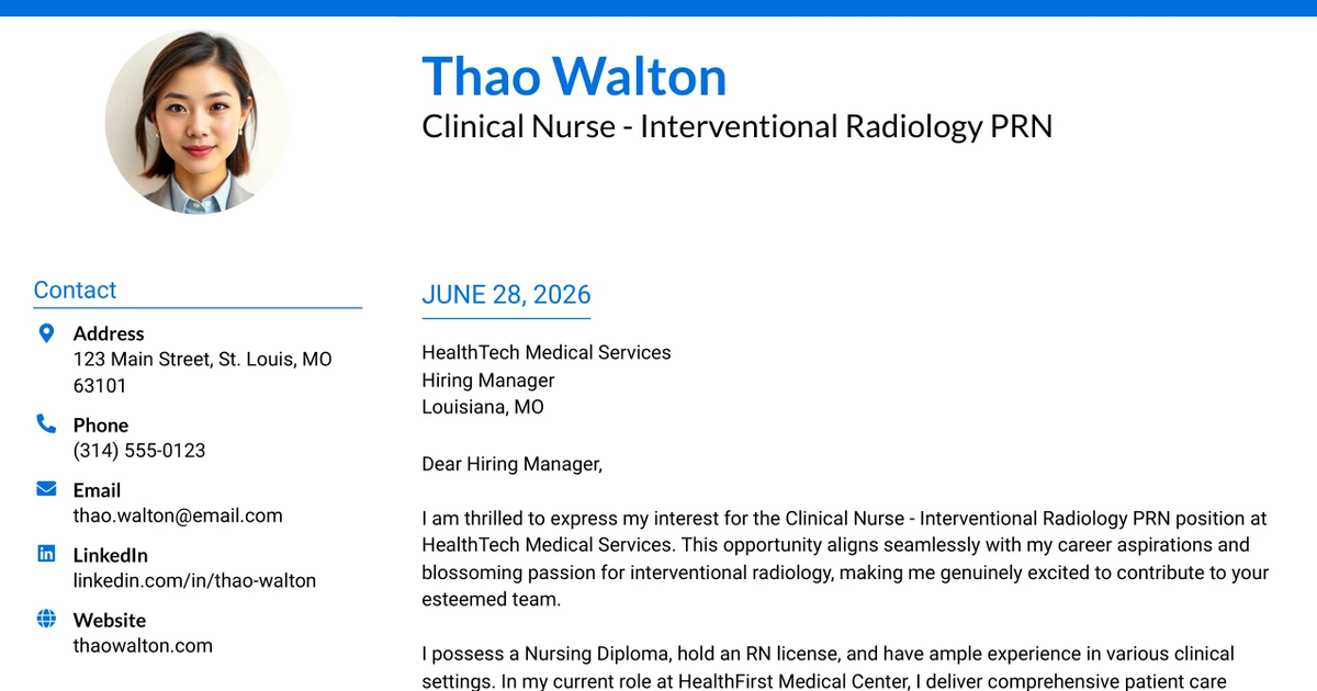 30+ Clinical Nurse - Interventional Radiology PRN Cover Letter Templates with Example 2026