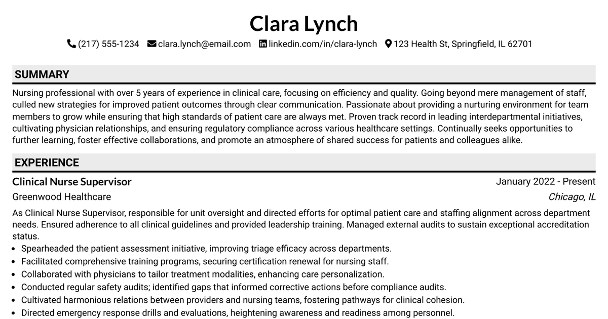 33 Clinical Nurse Supervisor Resume Templates with Example 2026 (ATS-Optimized)