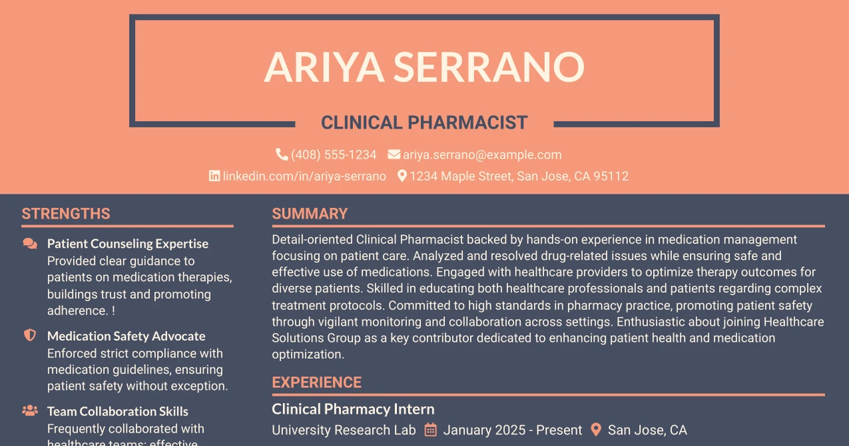 33 Clinical Pharmacist Resume Templates with Example 2026 (ATS-Optimized)