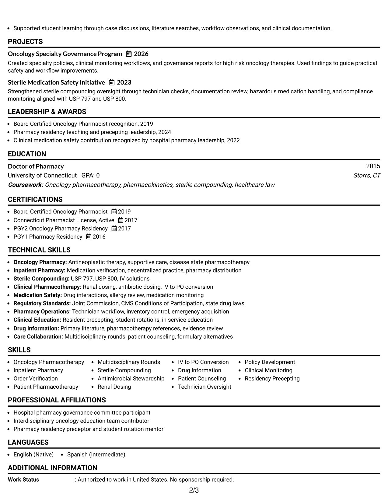 Resume Example Page 2