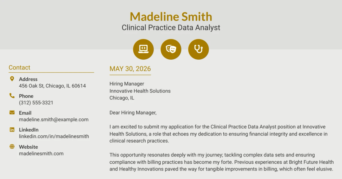 30+ Clinical Practice Data Analyst Cover Letter Templates with Example 2026