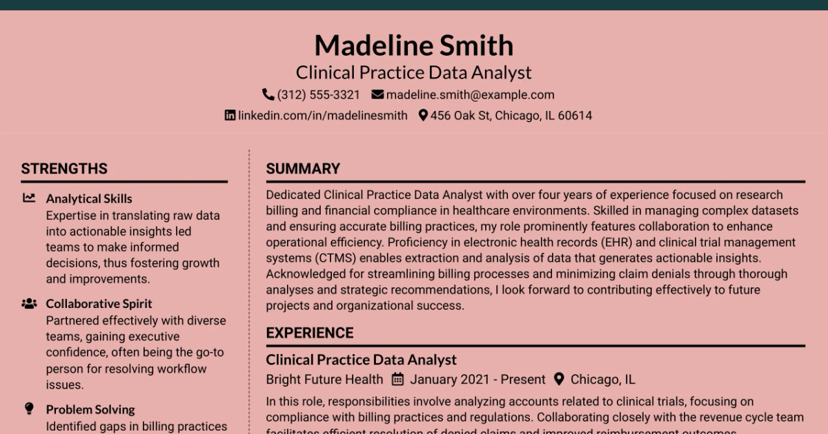 33 Clinical Practice Data Analyst Resume Templates with Example 2026 (ATS-Optimized)