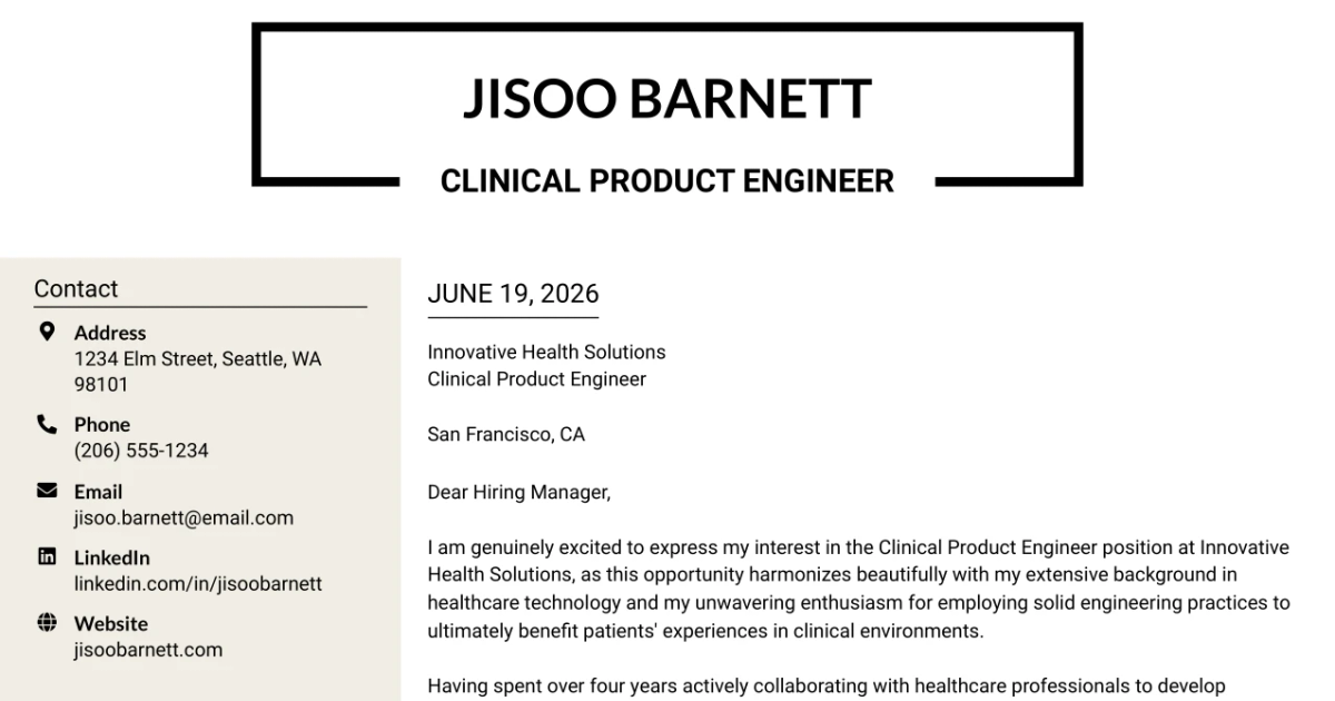 30+ Clinical Product Engineer Cover Letter Templates with Example 2026