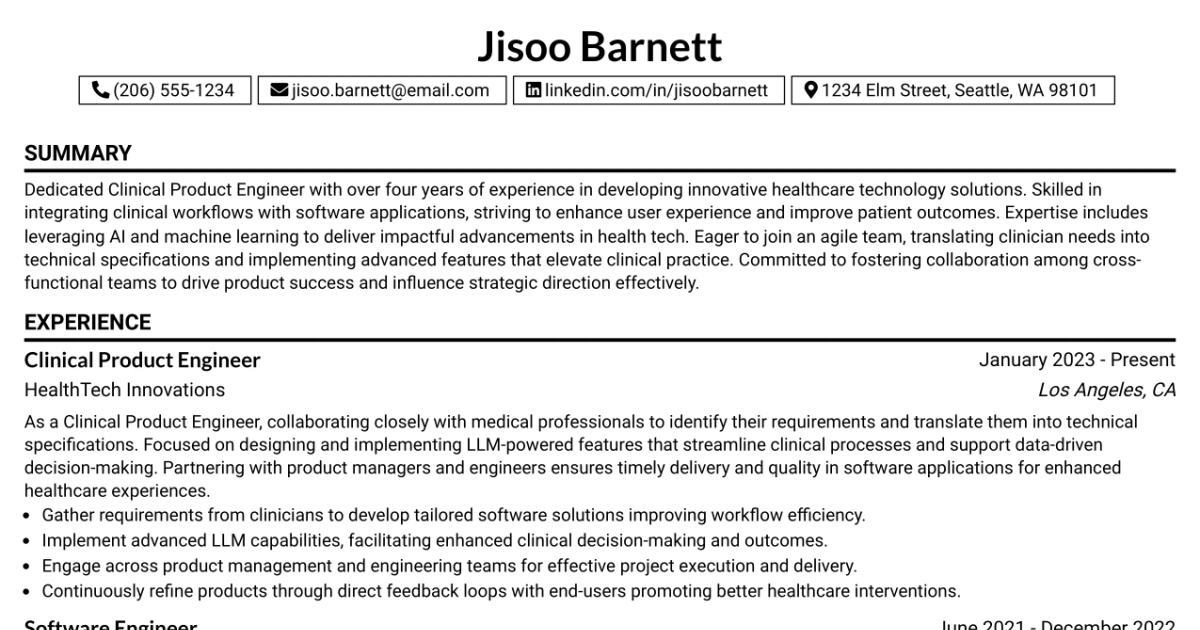 33 Clinical Product Engineer Resume Templates with Example 2026 (ATS-Optimized)