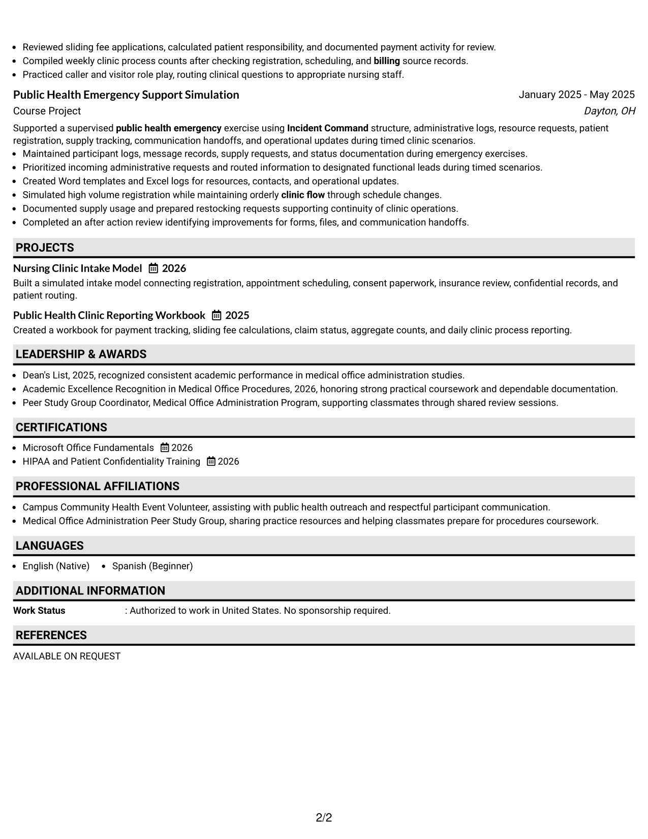 Resume Example Page 2