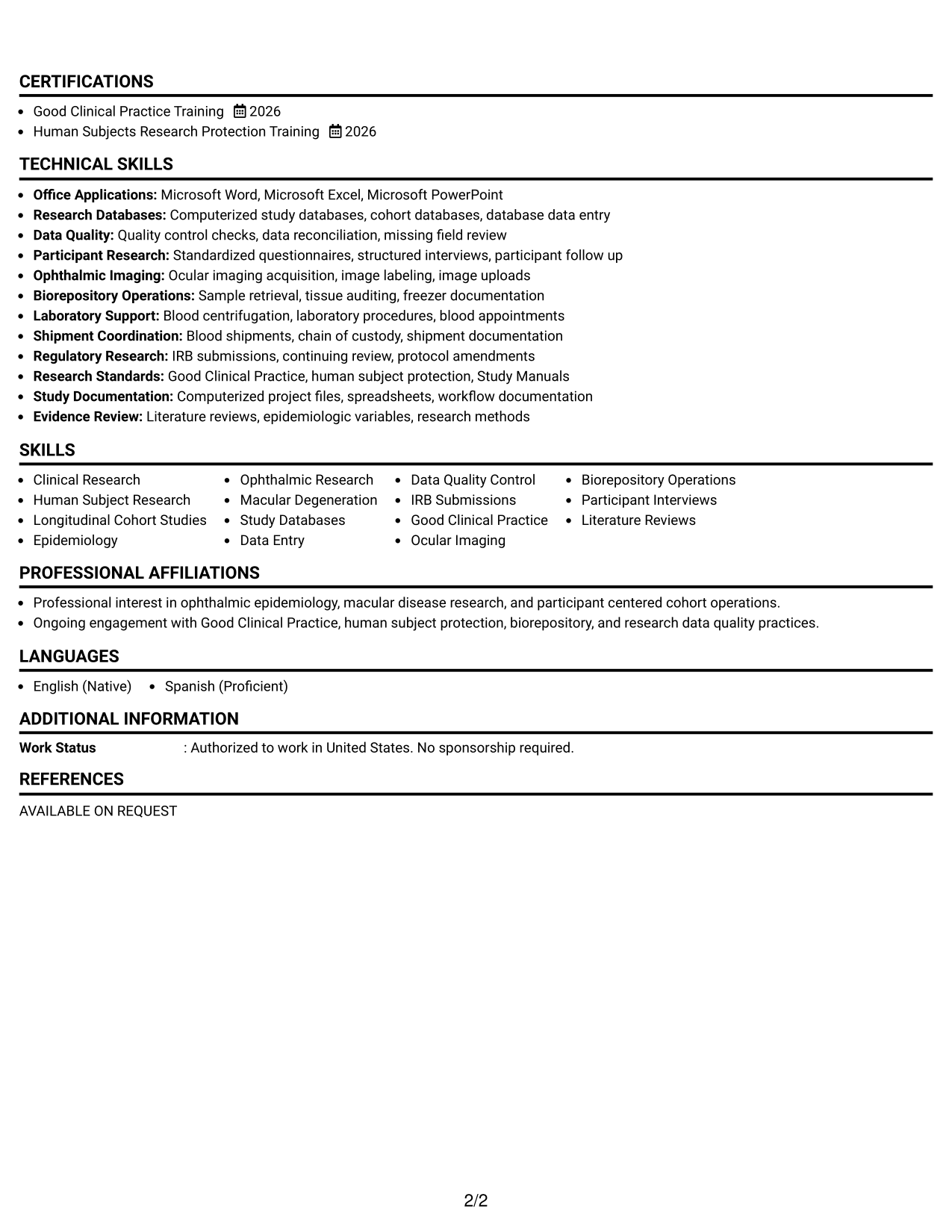 Resume Example Page 2