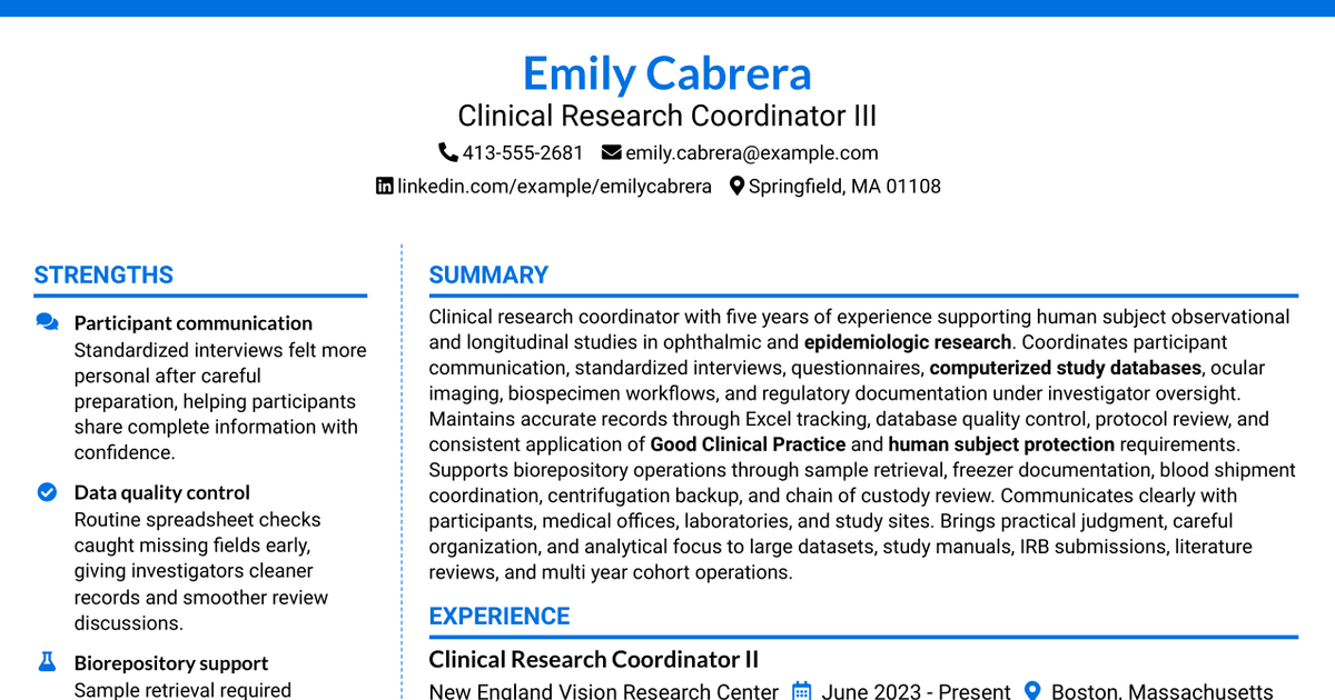 7 Clinical Research Coordinator III Resume Templates with Example