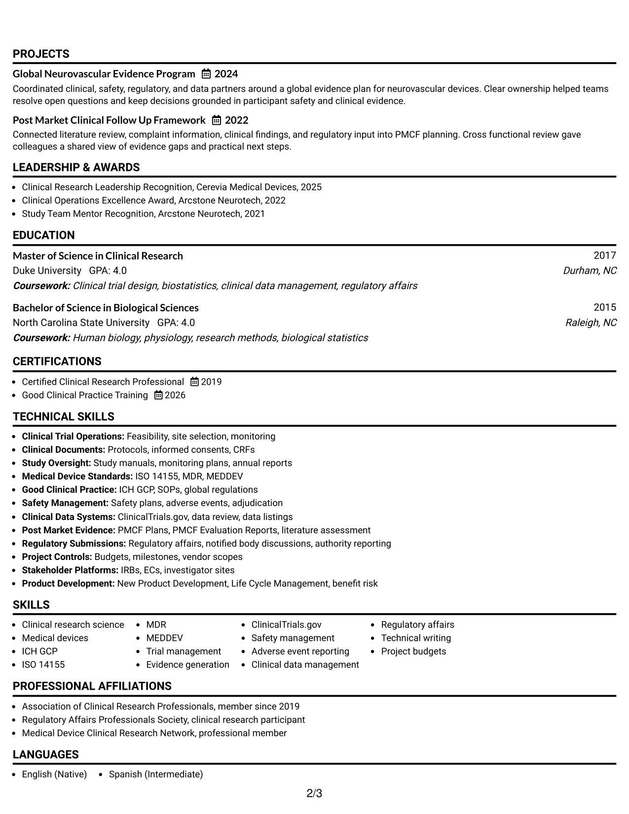 Resume Example Page 2