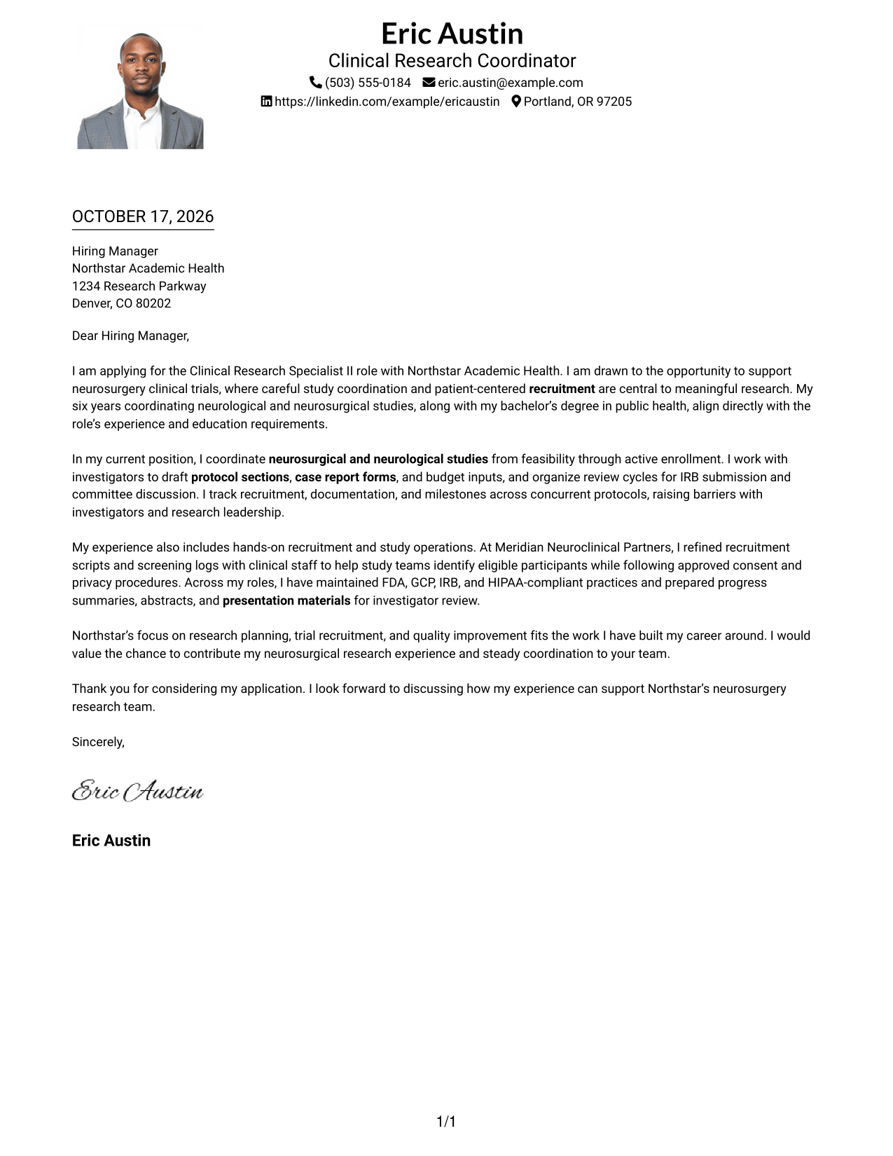 Cover letter example — page 1