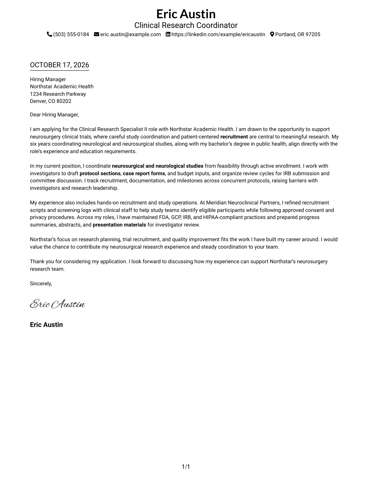 Cover letter example — page 1