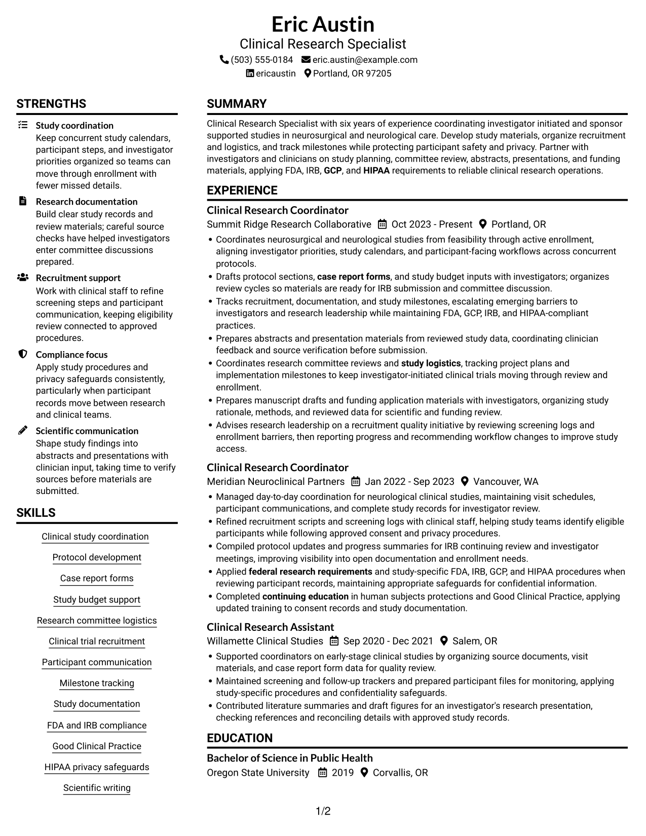Resume example — page 1
