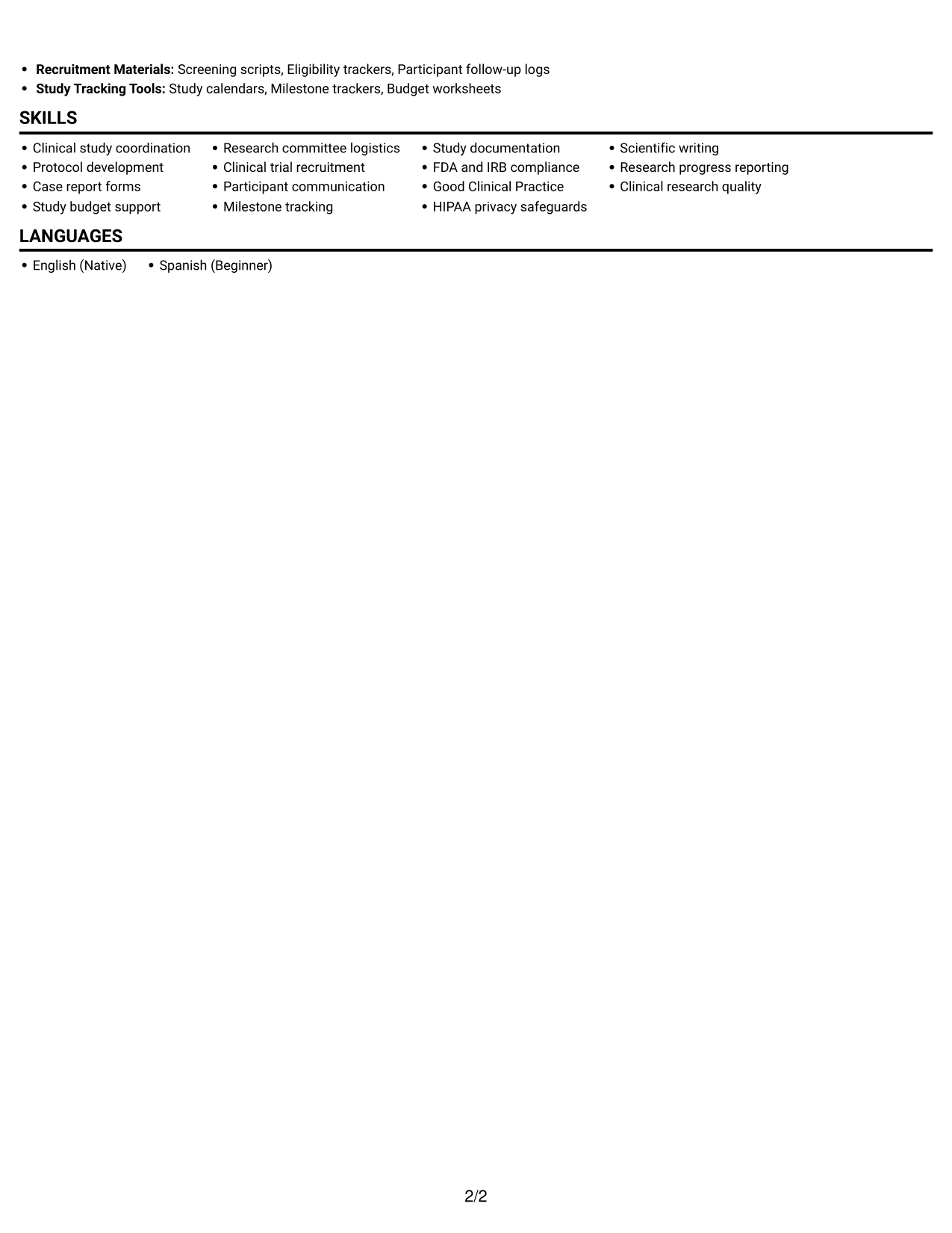 Resume example — page 2