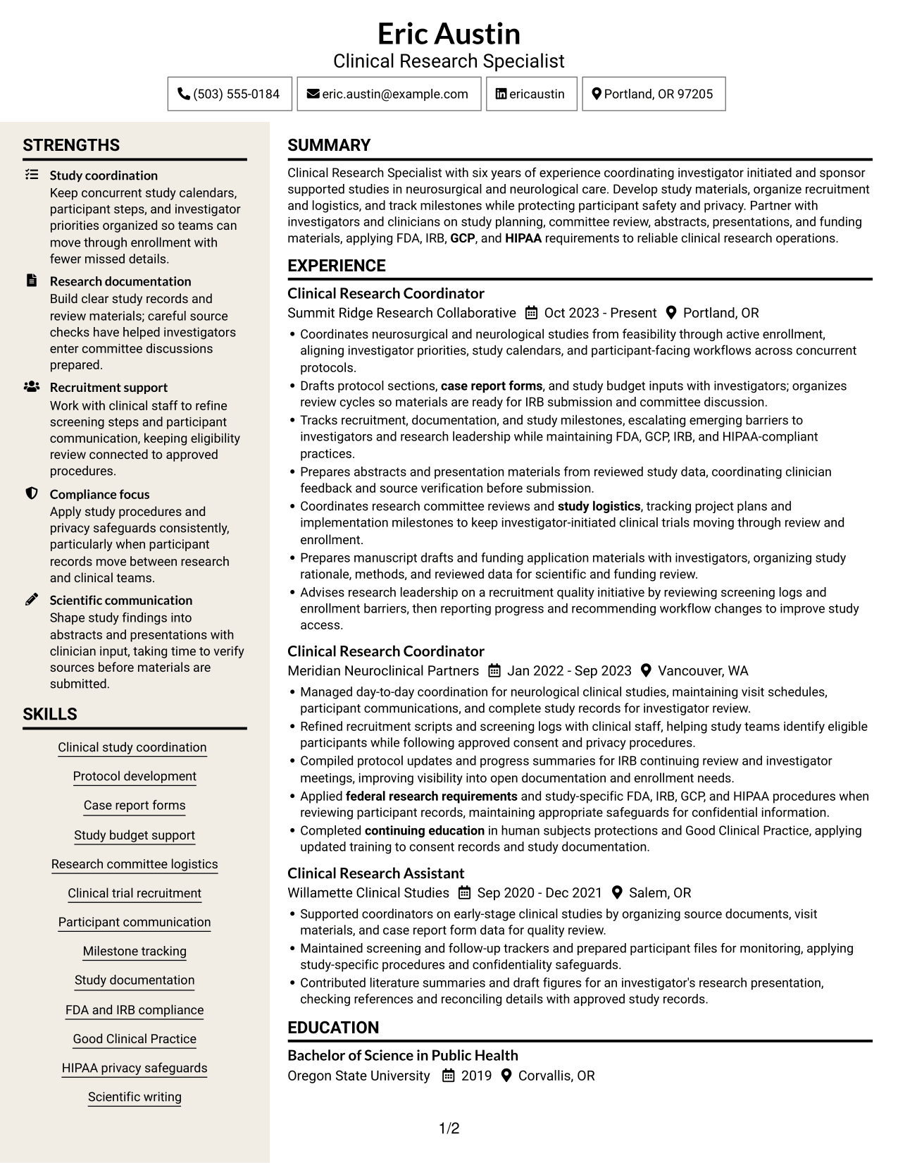 Resume example — page 1