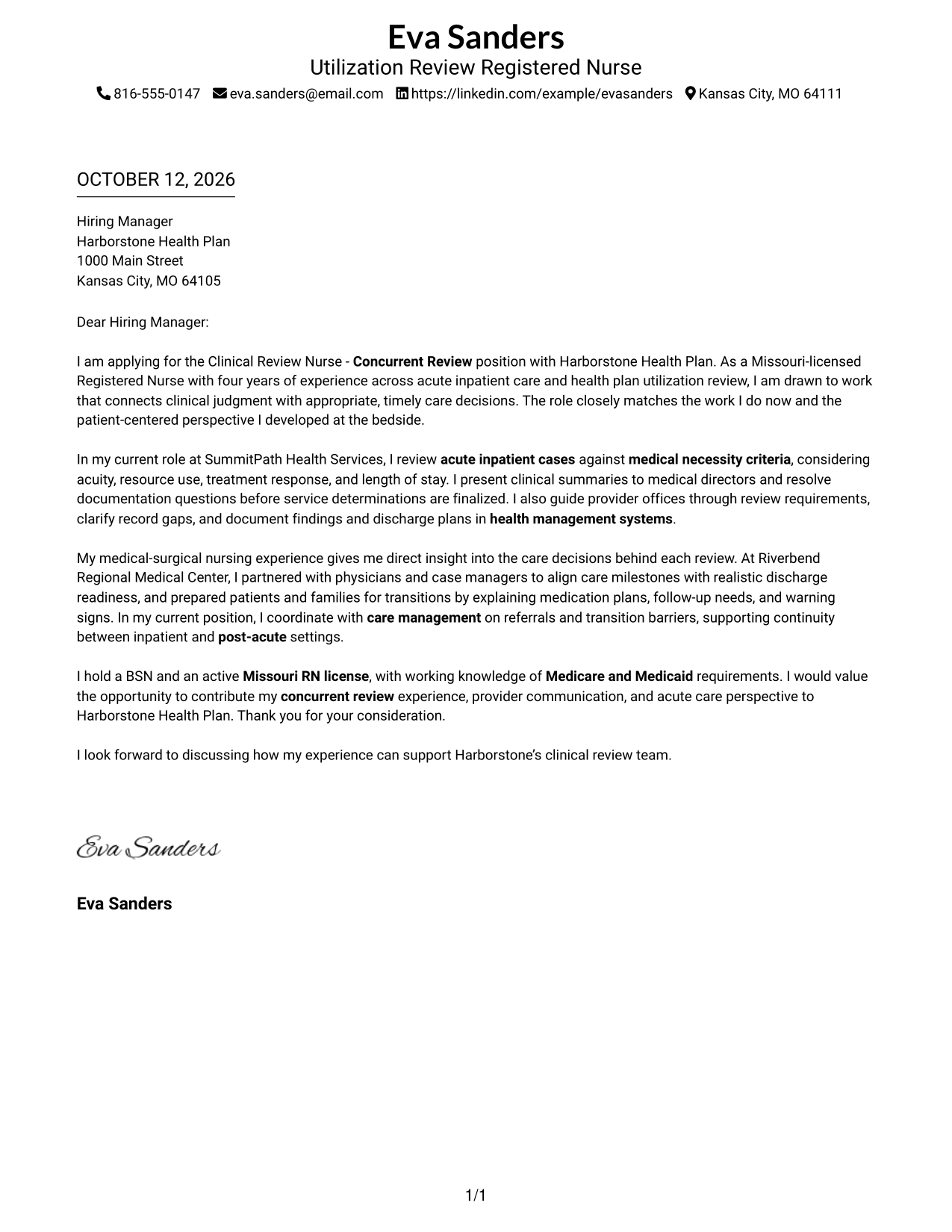Cover Letter Example Page 1
