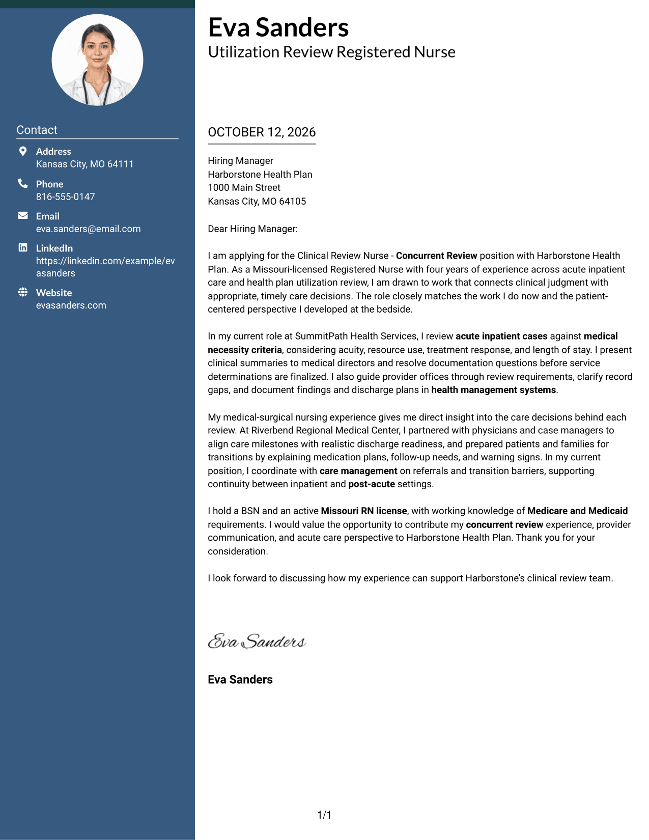 Cover Letter Example Page 1