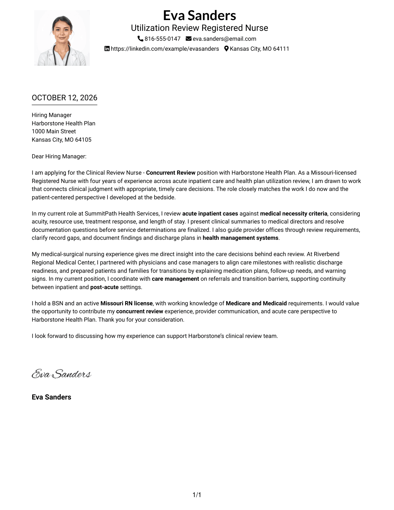 Cover Letter Example Page 1