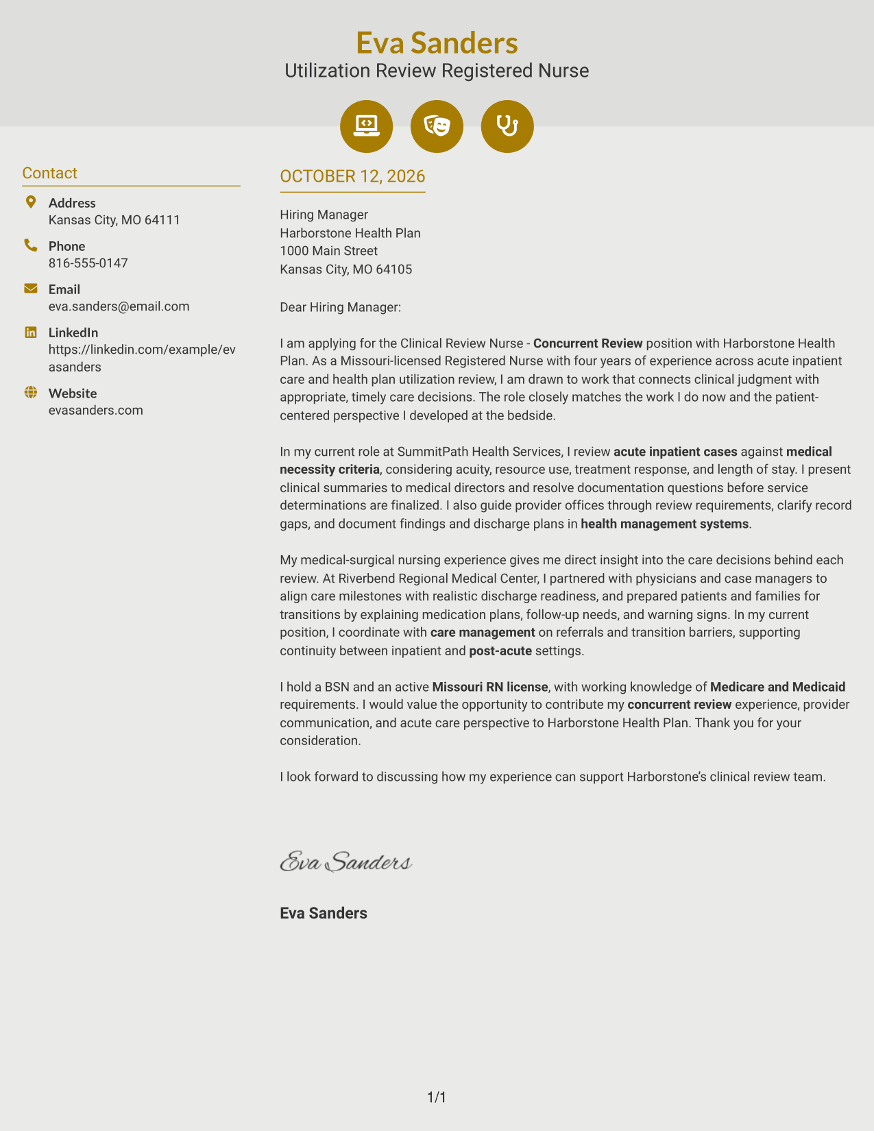 Cover Letter Example Page 1