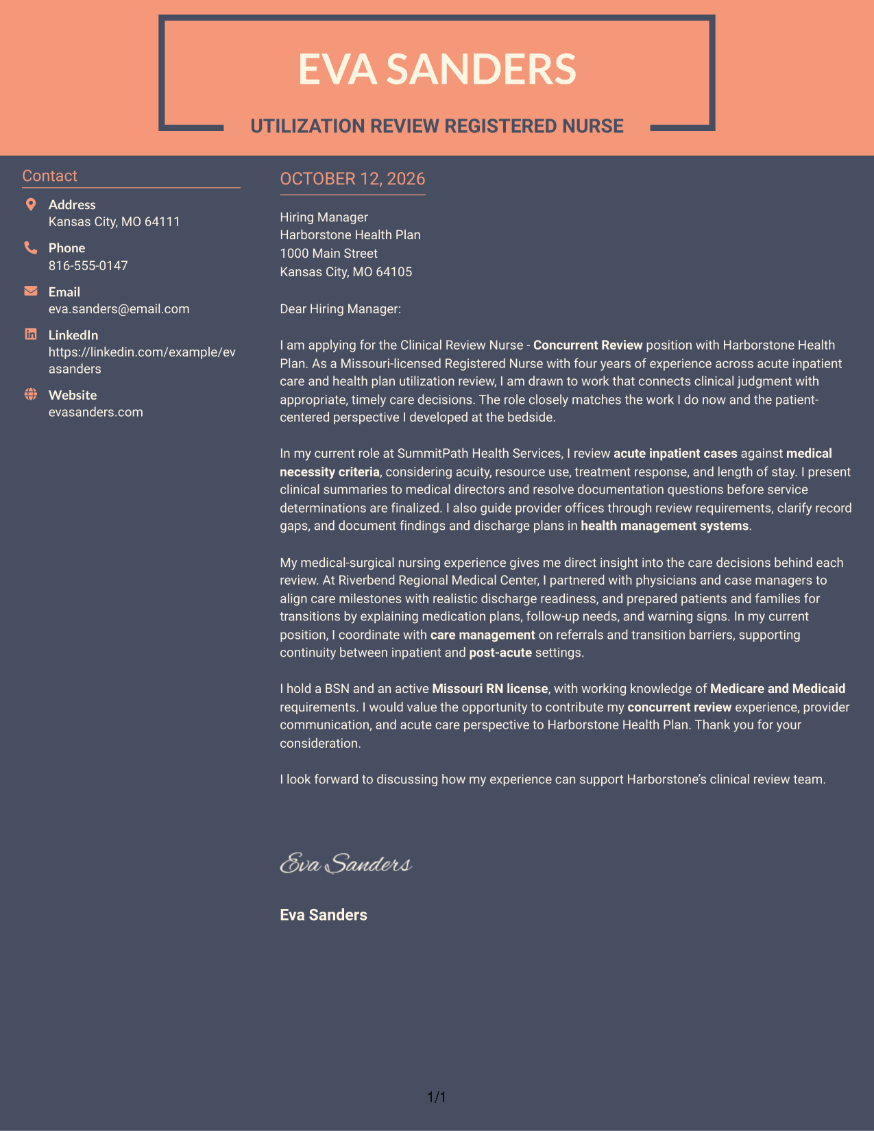 Cover Letter Example Page 1