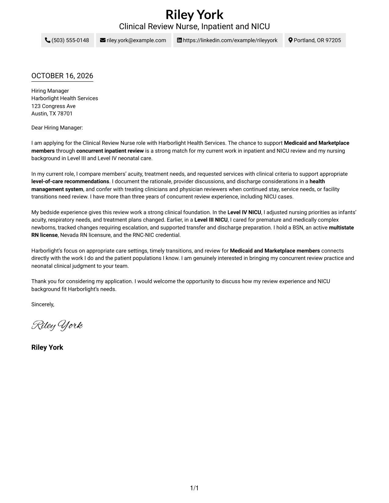 Cover letter example — page 1