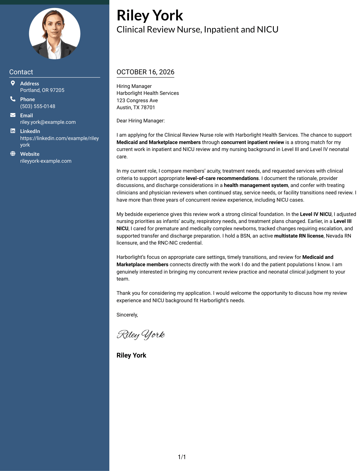 Cover letter example — page 1