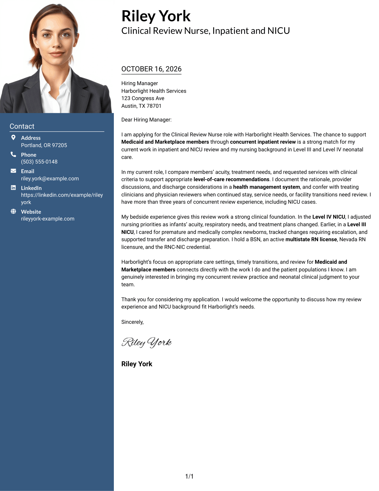 Cover letter example — page 1