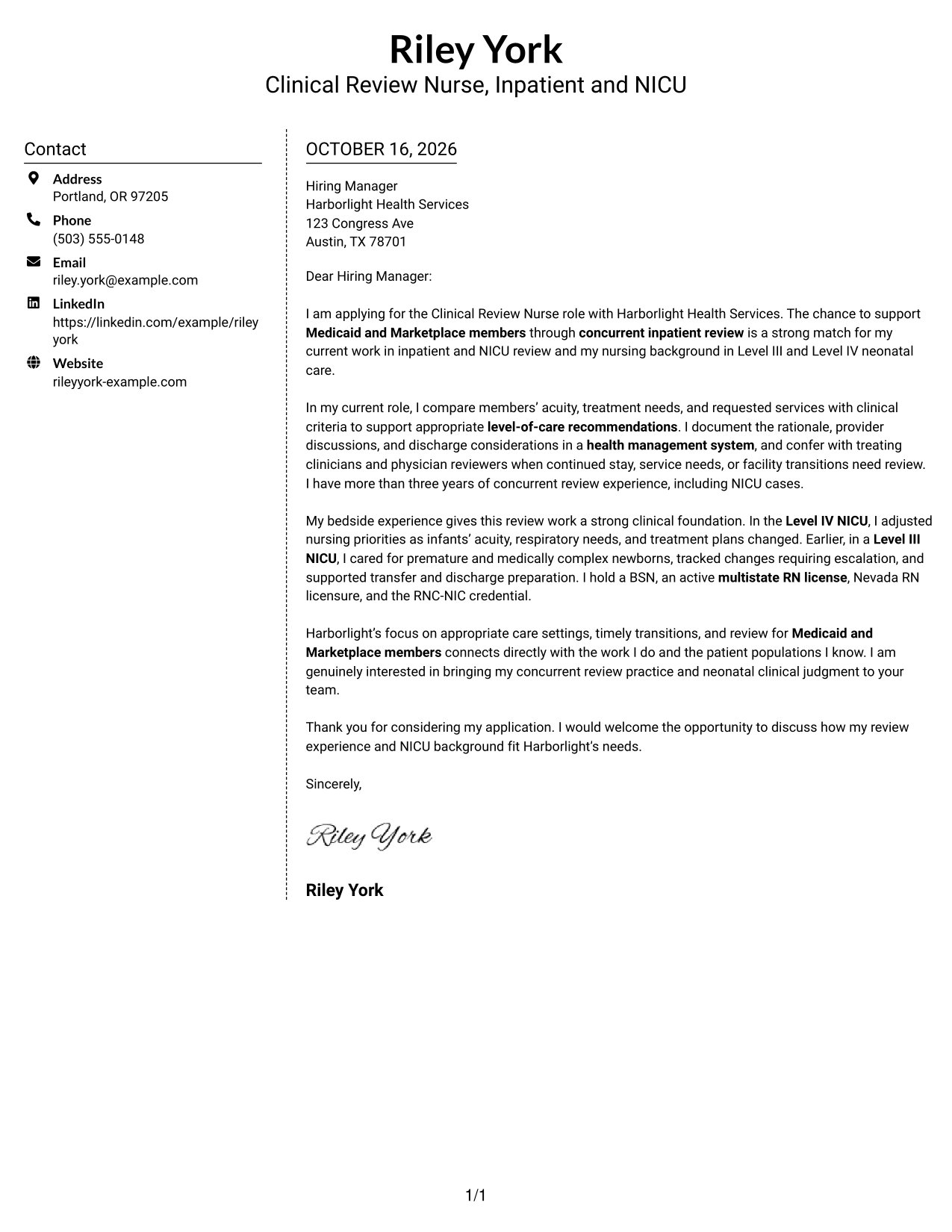 Cover letter example — page 1