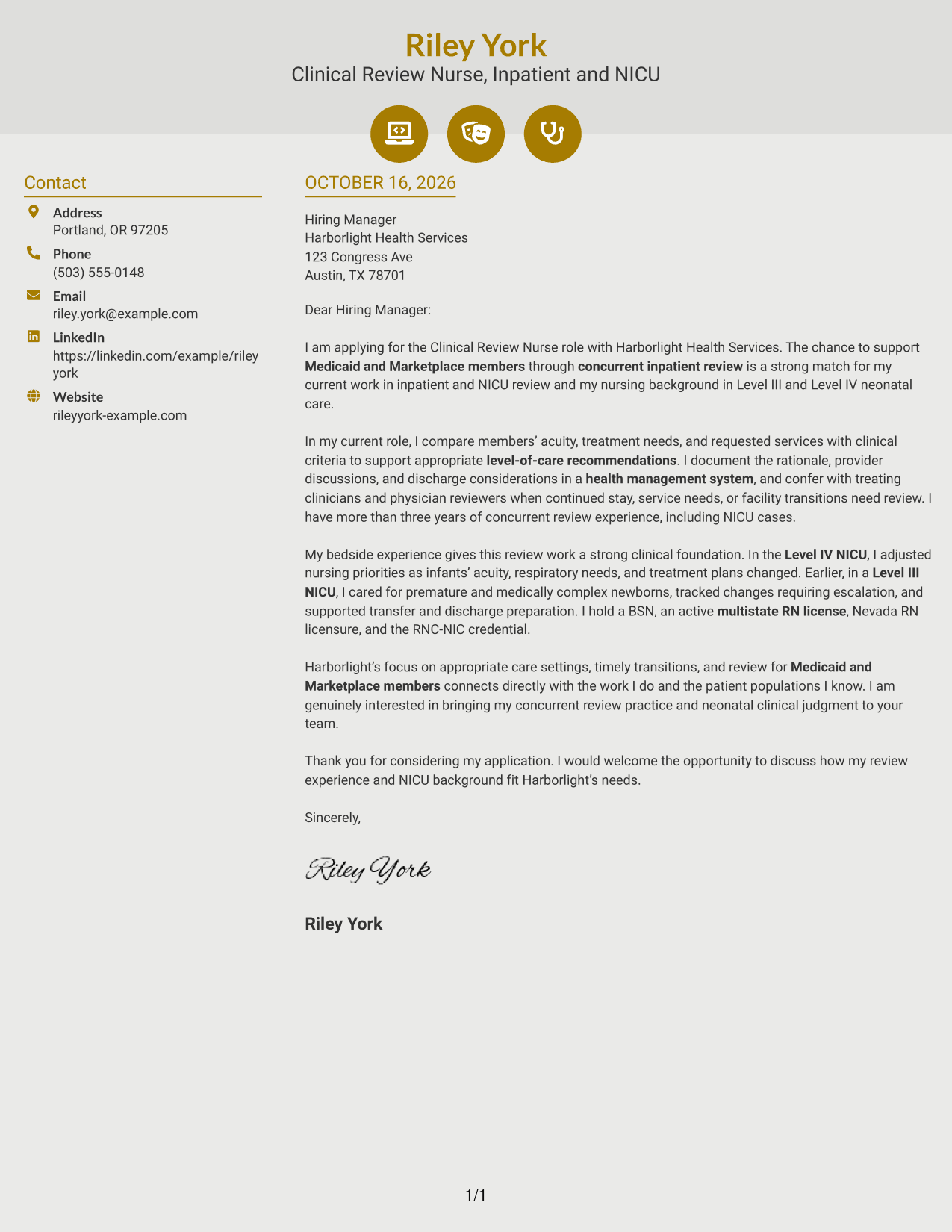 Cover letter example — page 1