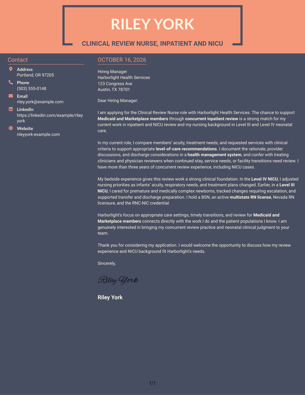 Cover letter example — page 1