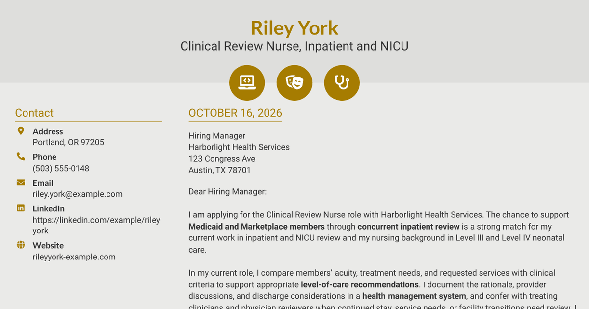 7 Clinical Review Nurse - Concurrent Review NICU Cover Letter Templates with Example