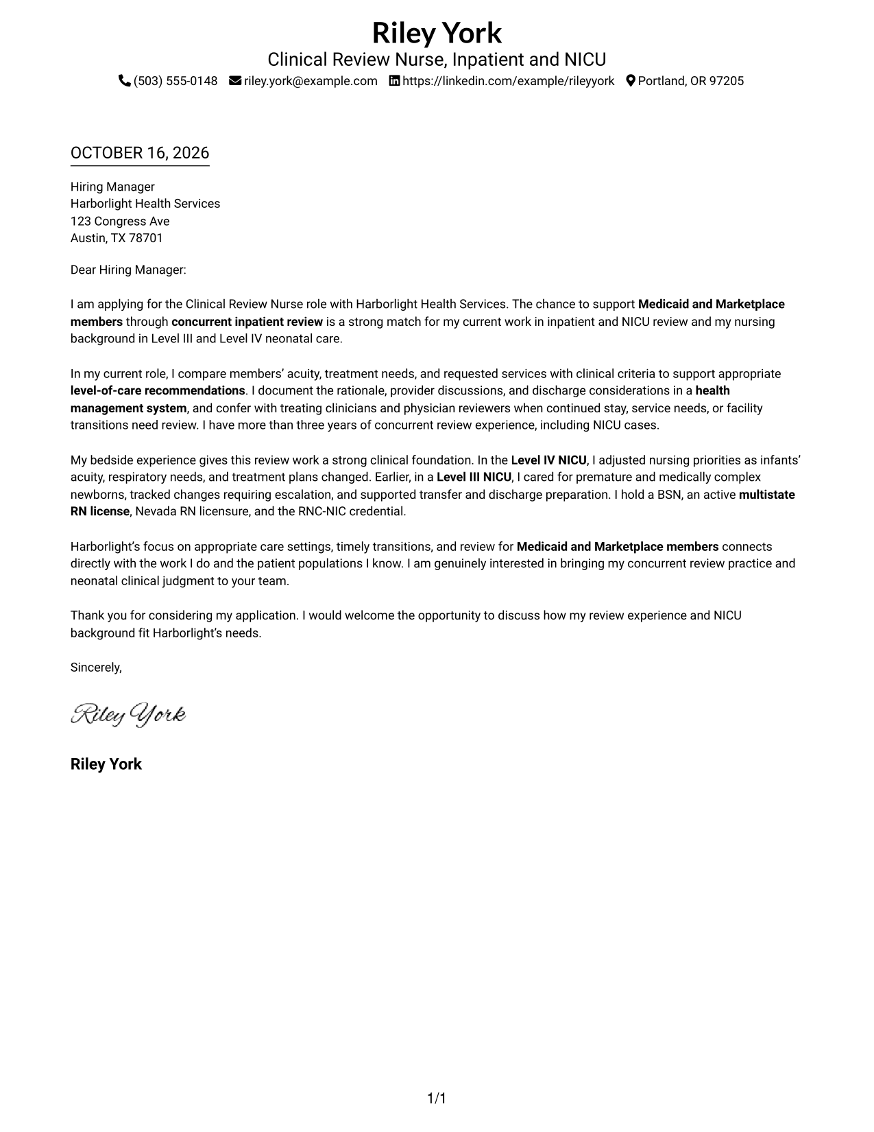 Cover letter example — page 1