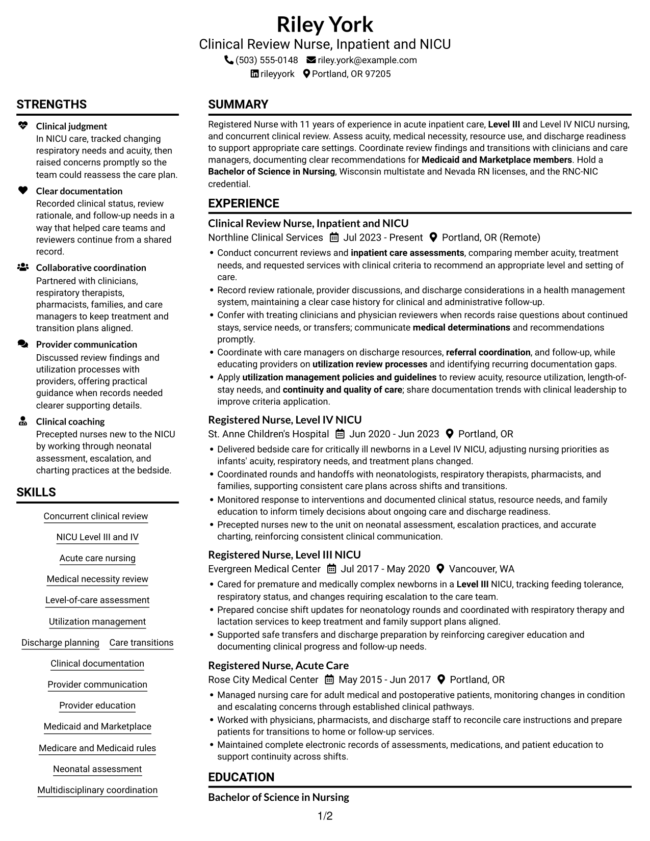 Resume example — page 1