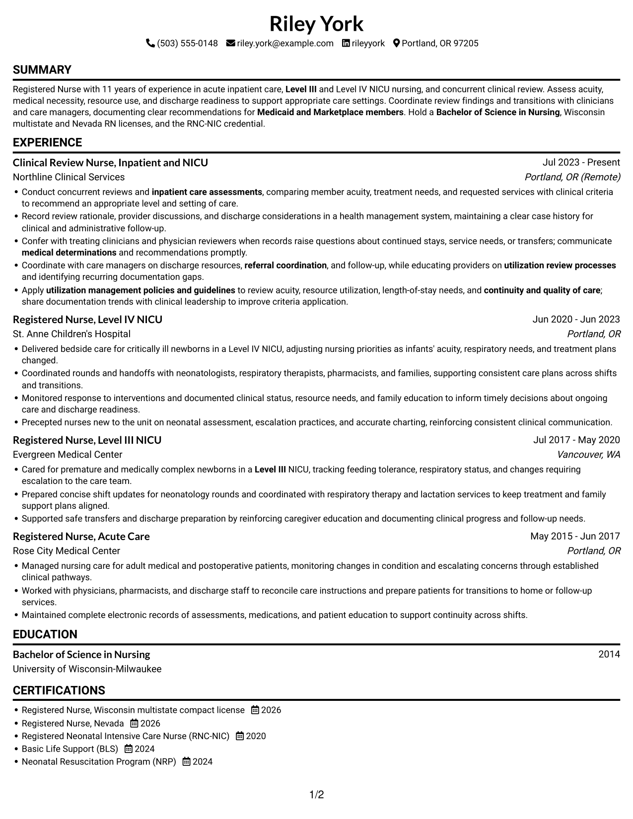 Resume example — page 1