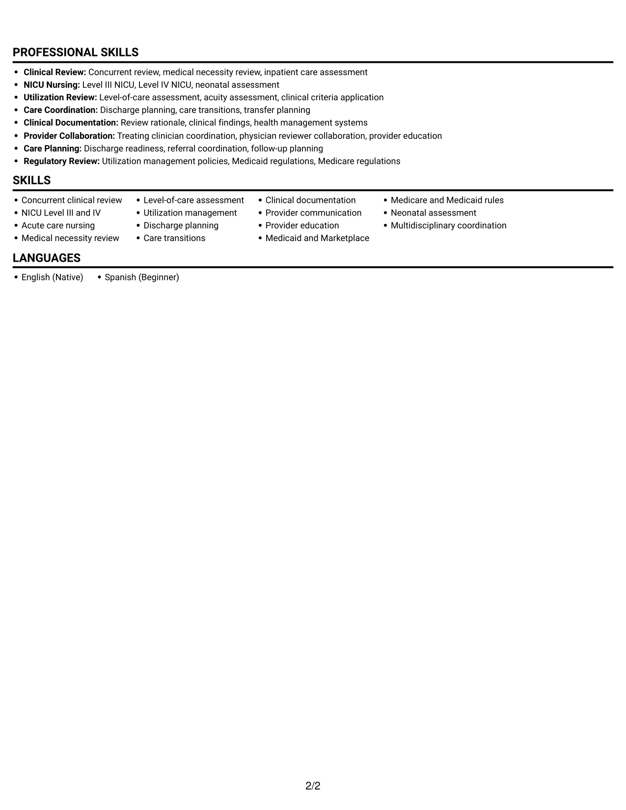 Resume example — page 2