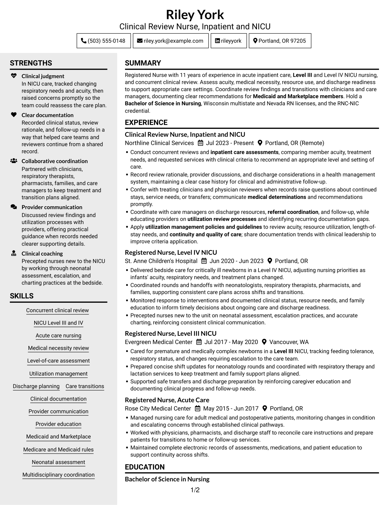 Resume example — page 1