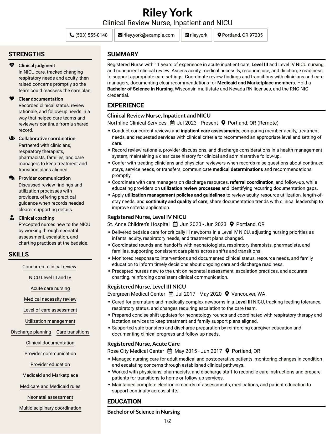 Resume example — page 1