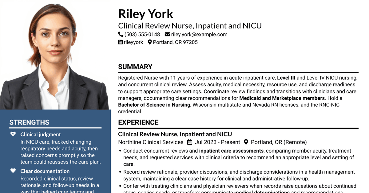 7 Clinical Review Nurse - Concurrent Review NICU Resume Templates with Example
