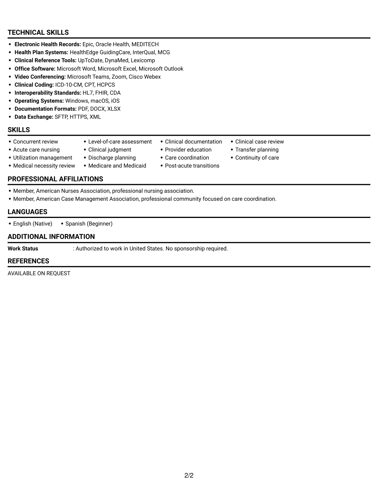 Resume Example Page 2
