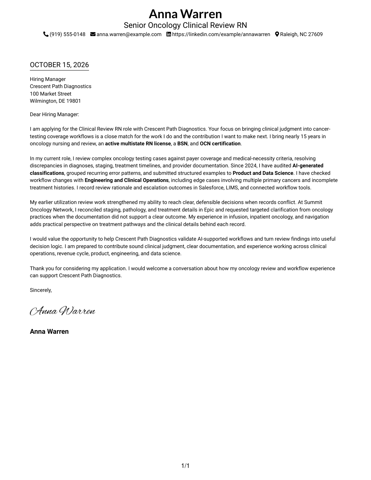 Cover letter example — page 1