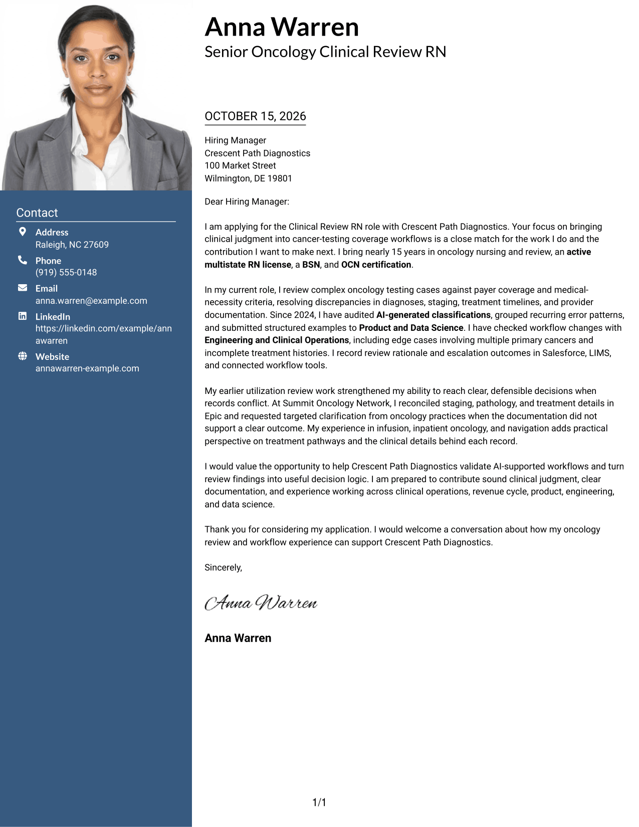 Cover letter example — page 1